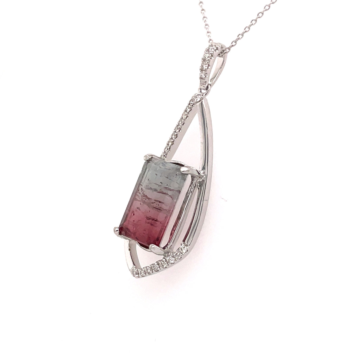 Natural Bi-colored Trillion Tourmaline top Sterling Silver Necklace NT31